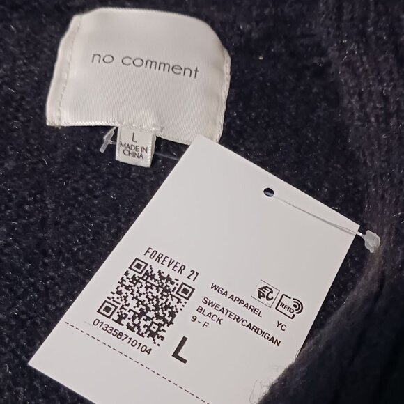NEW No Comment Black V-Neck‎ Cable Knit 3 Button Cardigan Sweater Size  L - Picture 5 of 9